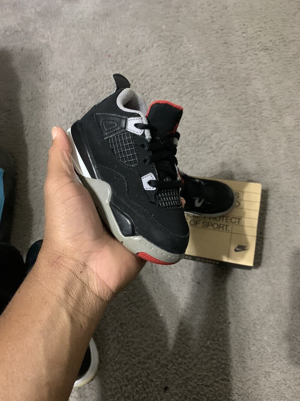 Size 8c-Air Jordan 4 Retro Bred 2019 TD Black Red Toddler